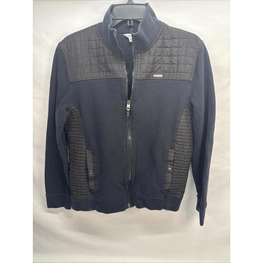 Calvin Klein Men's Black Quilted Jacket with Rib Knit Trim - Medium